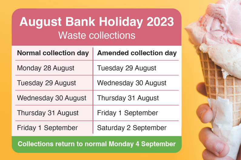 Bin collection changes for August bank holiday 2023 North Herts Council